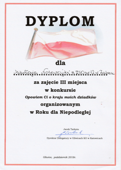 Mikołaj Nolewajka zajął III miejsce w konkursie epistolograficznym: „Opowiem Ci o kraju moich dziadków”