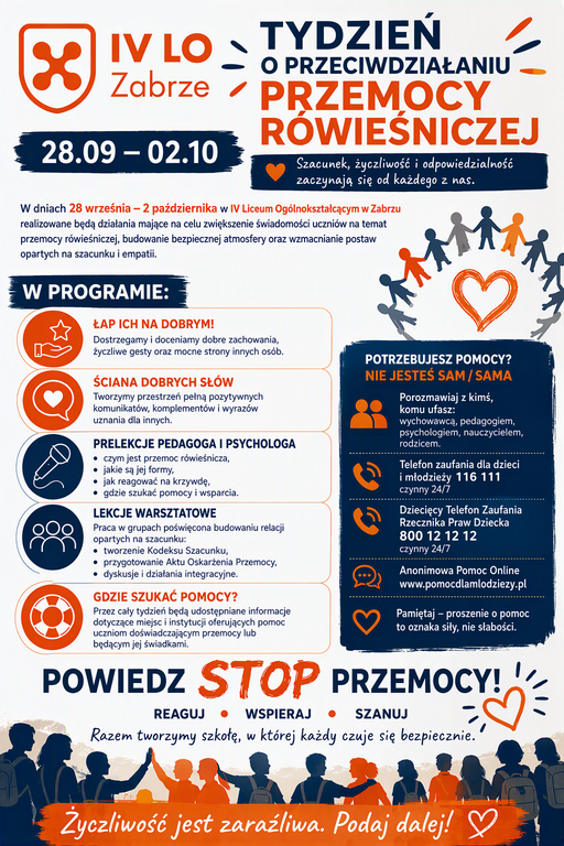 Plakat na Tydzień o Przeciwdziałaniu Przemocy Rówieśniczej